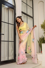 Blush & Bloom (Handpainted pure viscose chiffon saree with sequins work)
