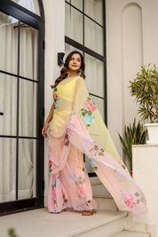 Blush & Bloom (Handpainted pure viscose chiffon saree with sequins work)