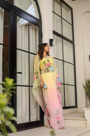 Blush & Bloom (Handpainted pure viscose chiffon saree with sequins work)