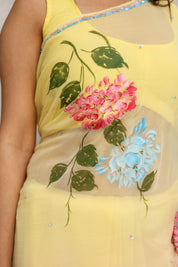 Blush & Bloom (Handpainted pure viscose chiffon saree with sequins work)