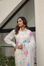 Moonlit Florals (Handpainted pure viscose chiffon saree with sequins work and pearl border)