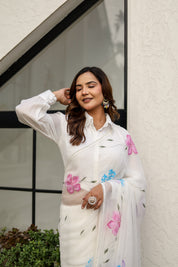 Moonlit Florals (Handpainted pure viscose chiffon saree with sequins work and pearl border)