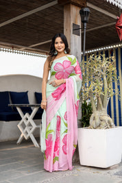 Serene Blush (Handpainted Chiffon Saree)