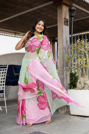 Serene Blush (Handpainted Chiffon Saree)