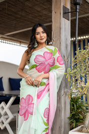 Serene Blush (Handpainted Chiffon Saree)