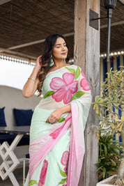 Serene Blush (Handpainted Chiffon Saree)