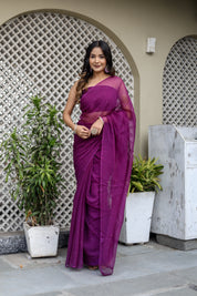 Plum Haze (Mukaish Chiffon Purple Saree)