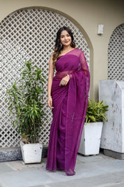 Plum Haze (Mukaish Chiffon Purple Saree)