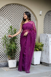 Plum Haze (Mukaish Chiffon Purple Saree)