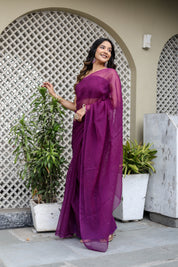 Plum Haze (Mukaish Chiffon Purple Saree)