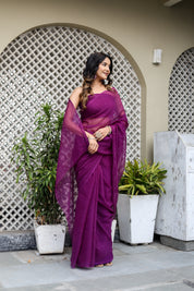 Plum Haze (Mukaish Chiffon Purple Saree)