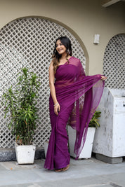 Plum Haze (Mukaish Chiffon Purple Saree)