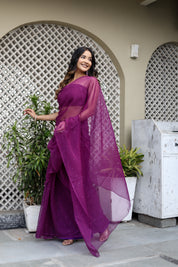 Plum Haze (Mukaish Chiffon Purple Saree)