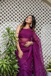 Plum Haze (Mukaish Chiffon Purple Saree)