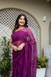 Plum Haze (Mukaish Chiffon Purple Saree)