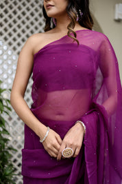 Plum Haze (Mukaish Chiffon Purple Saree)