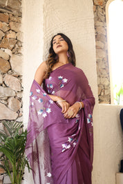 Blossom Mist (Handpainted Chiffon Saree)