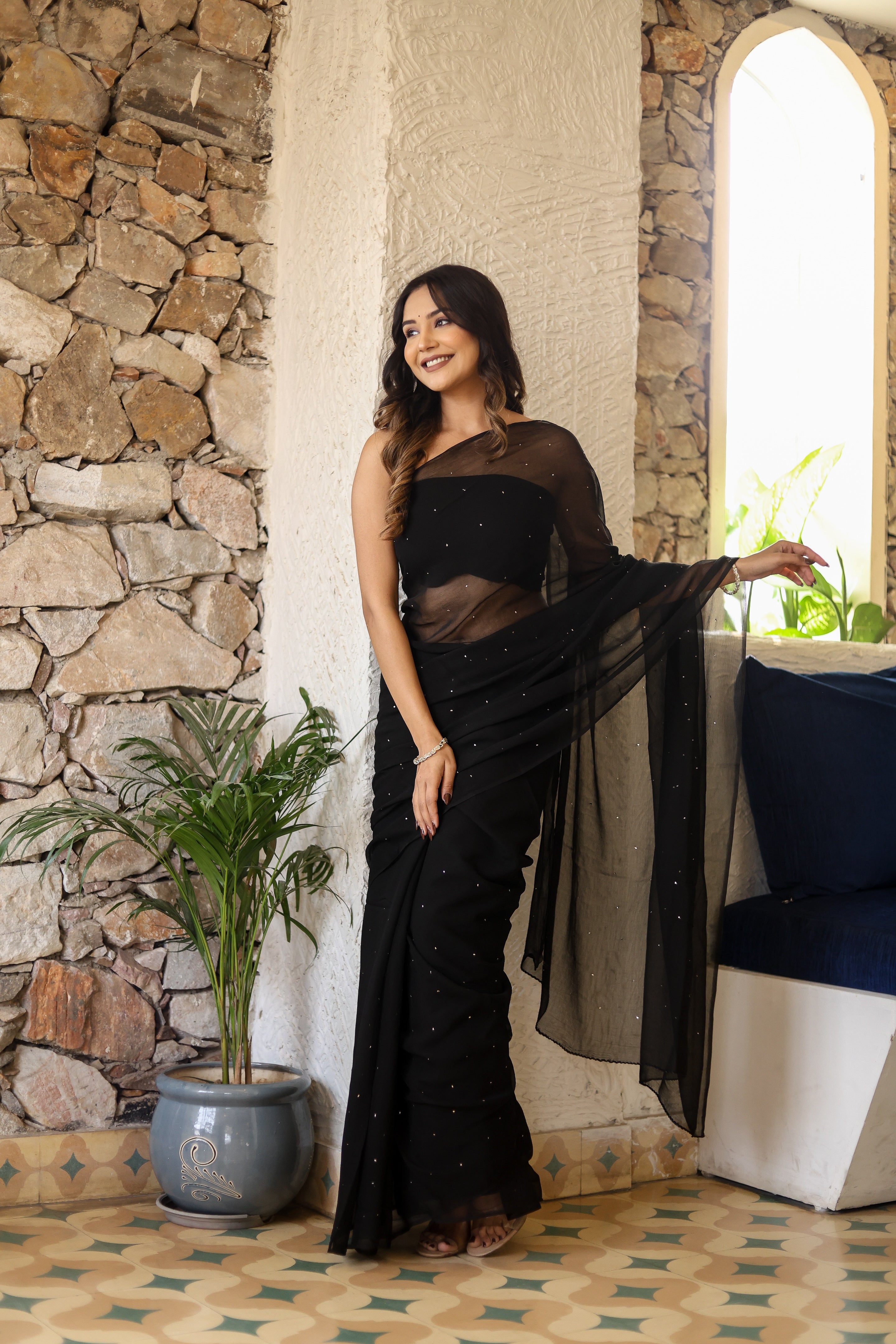 Black Mukaish Chiffon Saree