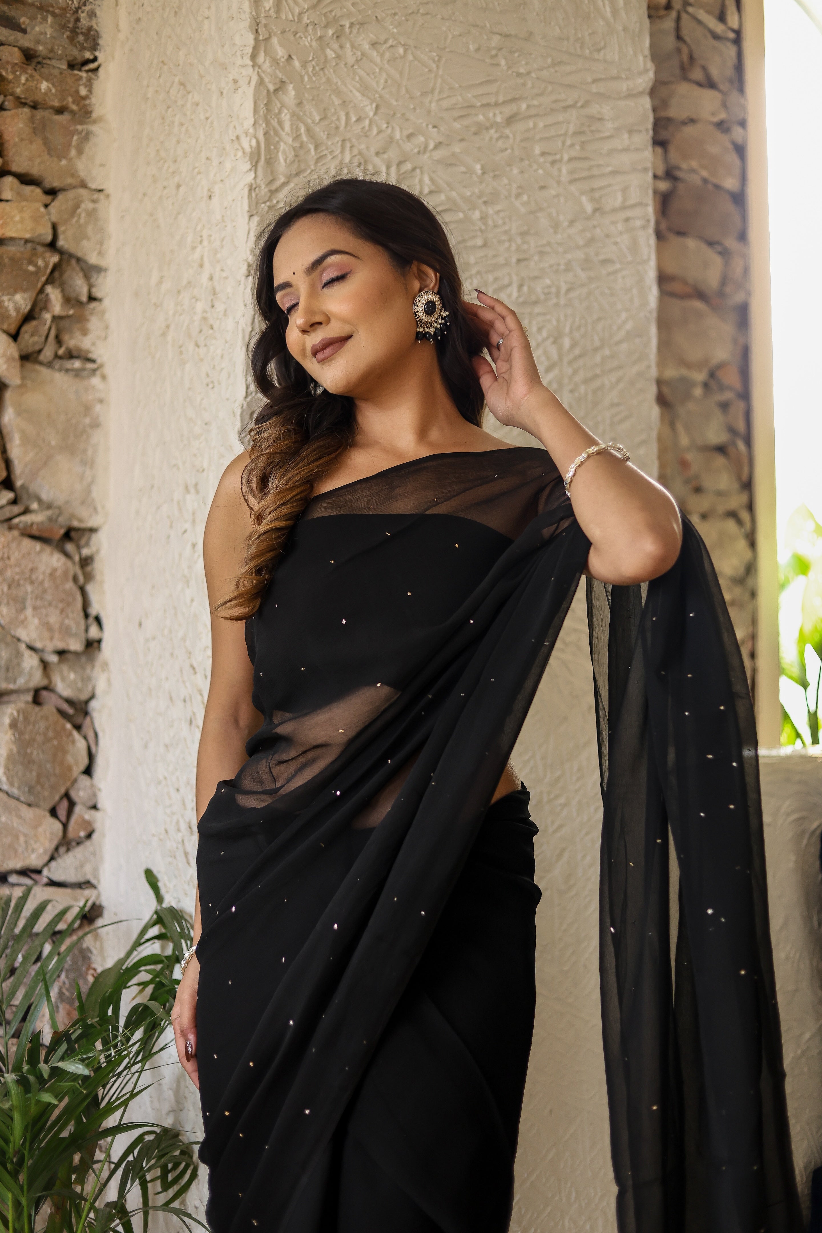 Black Mukaish Chiffon Saree