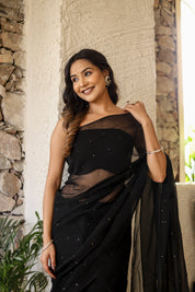 Black Mukaish Chiffon Saree