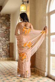 Peach Blush (Handpainted Chiffon Saree)