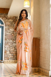Peach Blush (Handpainted Chiffon Saree)