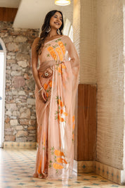 Peach Blush (Handpainted Chiffon Saree)