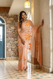 Peach Blush (Handpainted Chiffon Saree)
