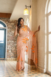Peach Blush (Handpainted Chiffon Saree)