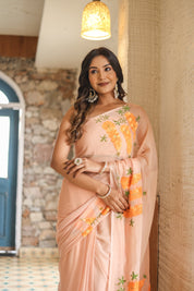 Peach Blush (Handpainted Chiffon Saree)