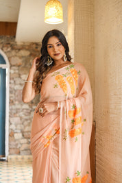 Peach Blush (Handpainted Chiffon Saree)