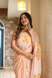 Peach Blush (Handpainted Chiffon Saree)