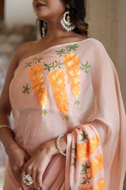Peach Blush (Handpainted Chiffon Saree)