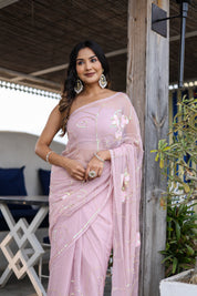 Shimmering Mist (Hand Embroidered Chiffon Jaal Saree)