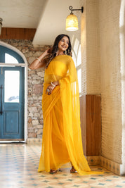 Whispering Shine (Yellow Mukaish Chiffon saree)