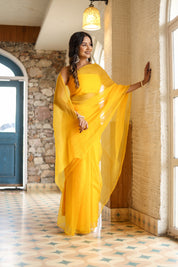 Whispering Shine (Yellow Mukaish Chiffon saree)