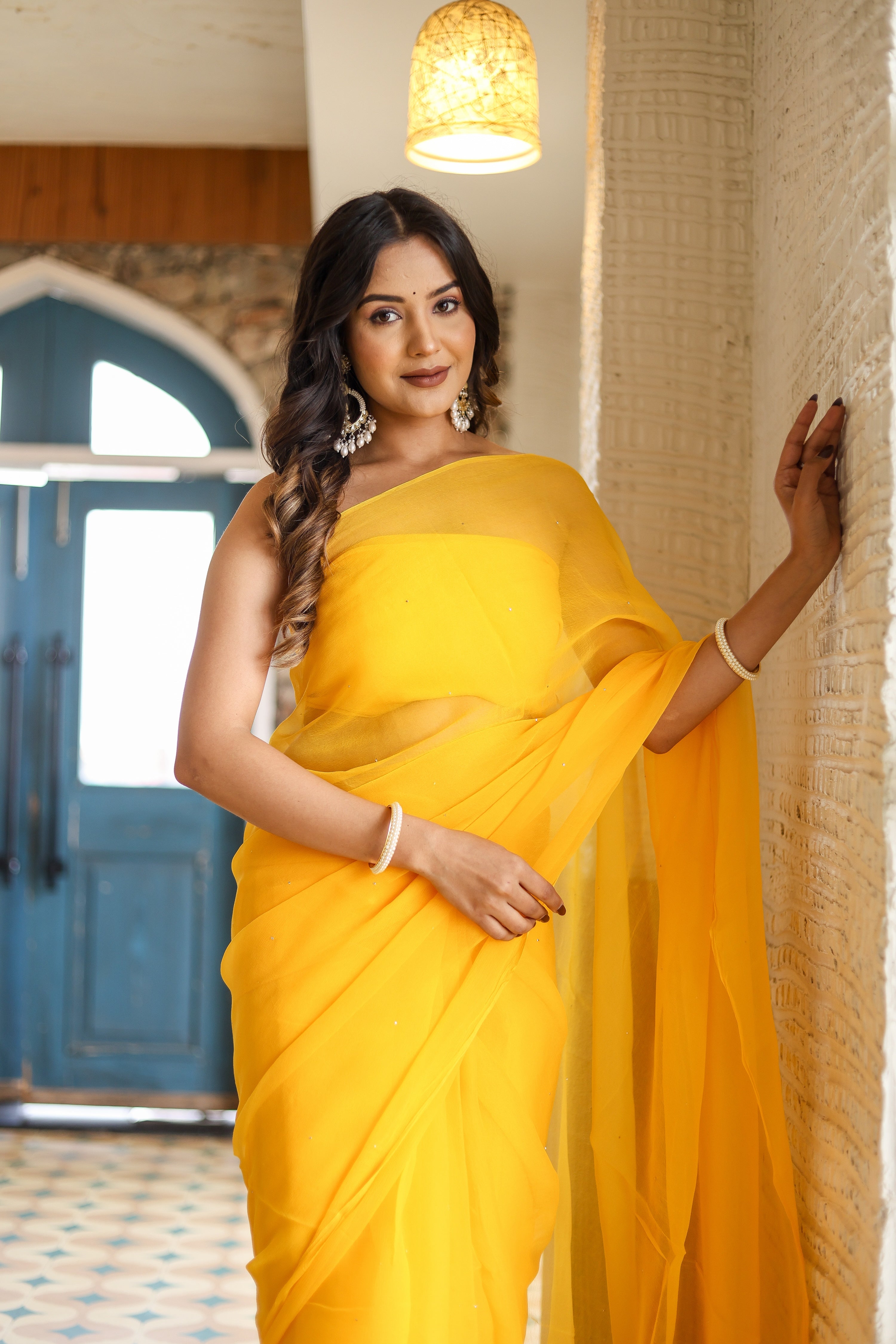 Whispering Shine (Yellow Mukaish Chiffon saree)