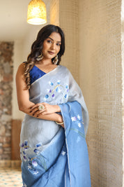 Melodic Strokes (Shaded Blue Handpainted Viscose Organza Saree)