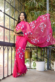 Cherry Glow (Handpainted Chiffon Saree)