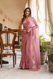 Shimmering Rose (Mukaish Work Chiffon Saree)