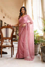Shimmering Rose (Mukaish Work Chiffon Saree)