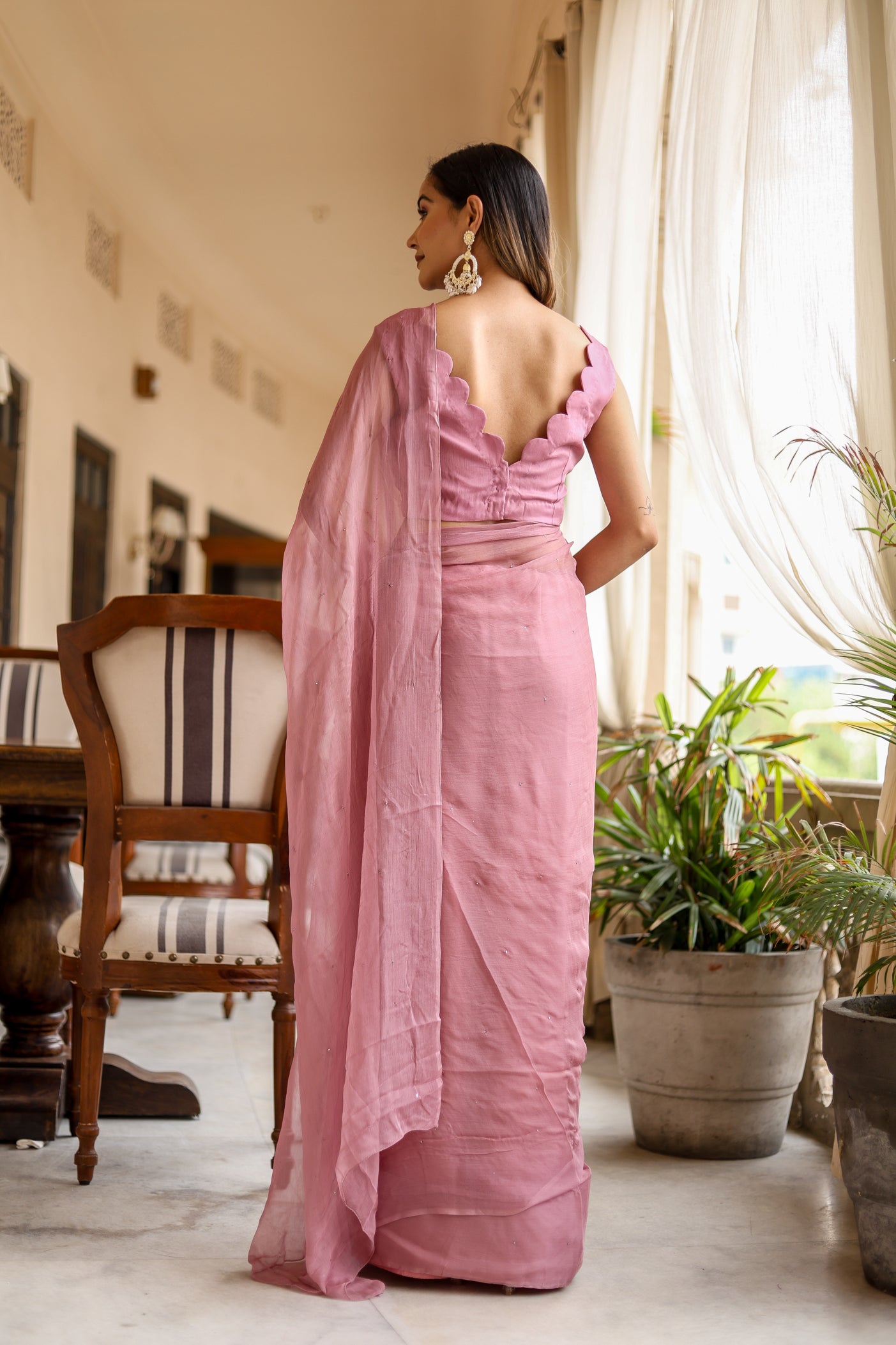 Shimmering Rose (Mukaish Work Chiffon Saree)