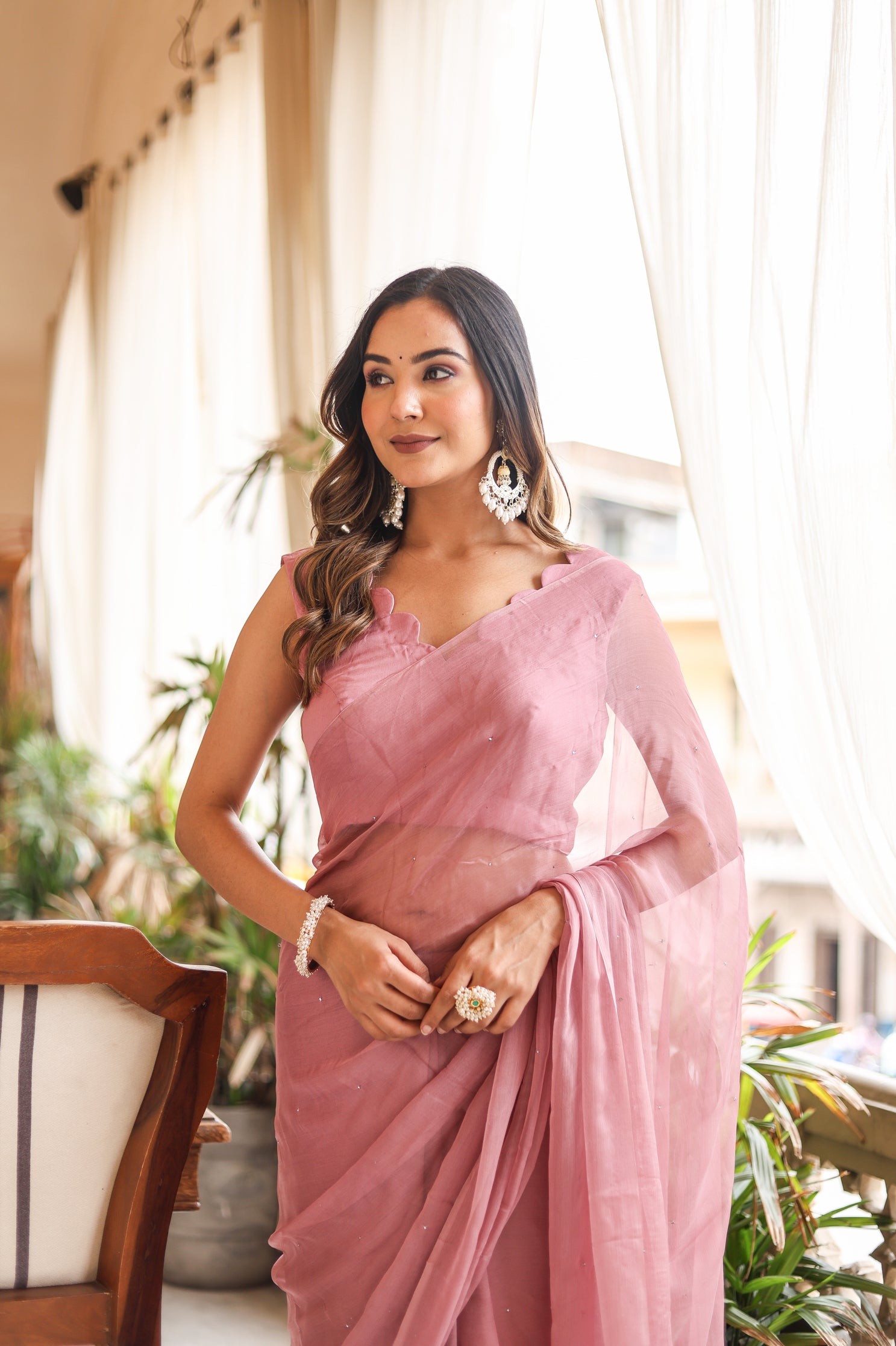 Shimmering Rose (Mukaish Work Chiffon Saree)