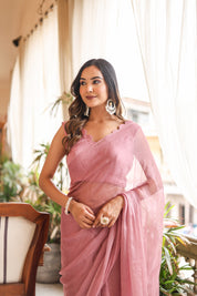 Shimmering Rose (Mukaish Work Chiffon Saree)