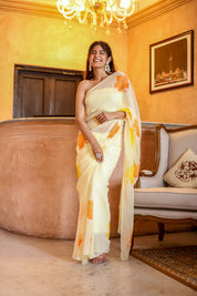 Sunlit Maple (Embroidered & Handpainted Chiffon Saree)