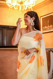 Sunlit Maple (Embroidered & Handpainted Chiffon Saree)