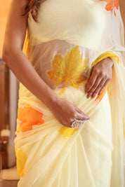 Sunlit Maple (Embroidered & Handpainted Chiffon Saree)