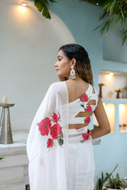 Snowdrop Whisper (Organza Ivory Handpainted Saree)