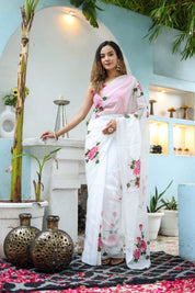Pure Grace Handpainted Saree (Organza white handpainted saree)