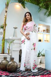 Pure Grace Handpainted Saree (Organza white handpainted saree)